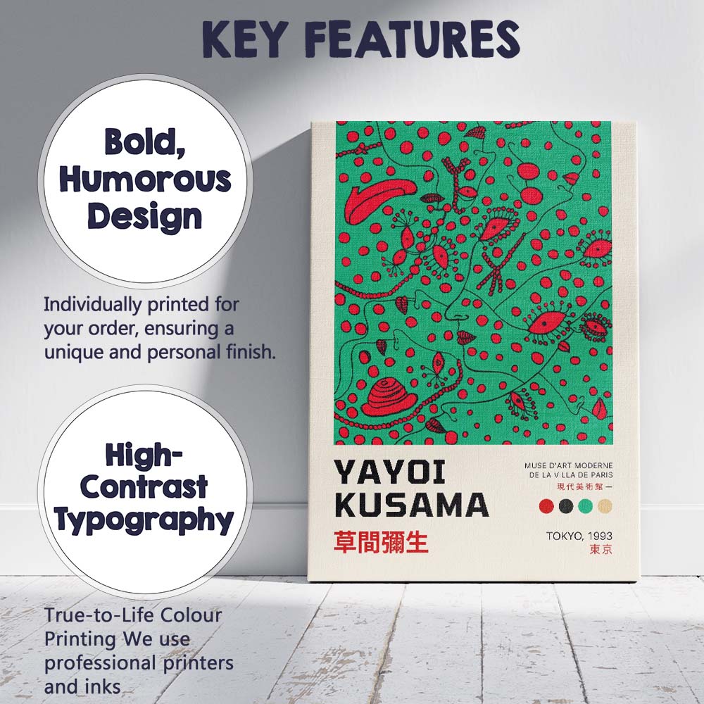 Green Red Polka Dot Abstract Face Yayoi Kusama Exhibition Poster Canvas Wall Art Print Decor Picture Ready to Hang