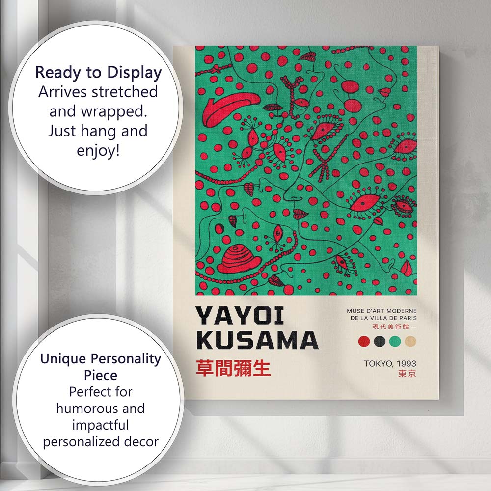 Green Red Polka Dot Abstract Face Yayoi Kusama Exhibition Poster Canvas Wall Art Print Decor Picture Ready to Hang