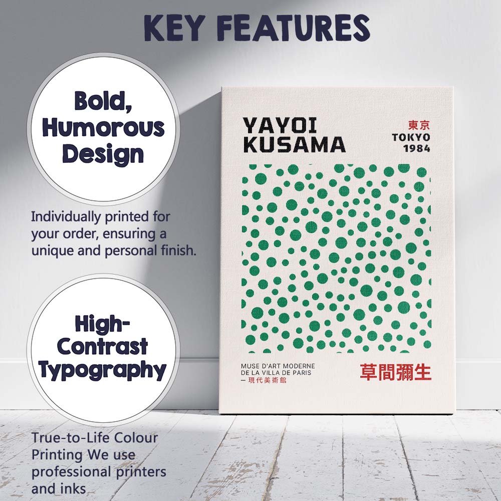 Green Polka Dot Minimalist Yayoi Kusama Exhibition Poster Canvas Wall Art Print Decor Picture Ready to Hang