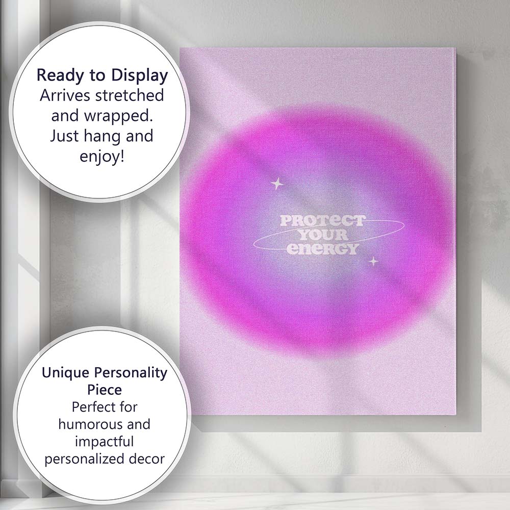Protect Your Energy Pink Purple Gradient Motivational Typography Canvas Wall Art Print Decor Picture Ready to Hang