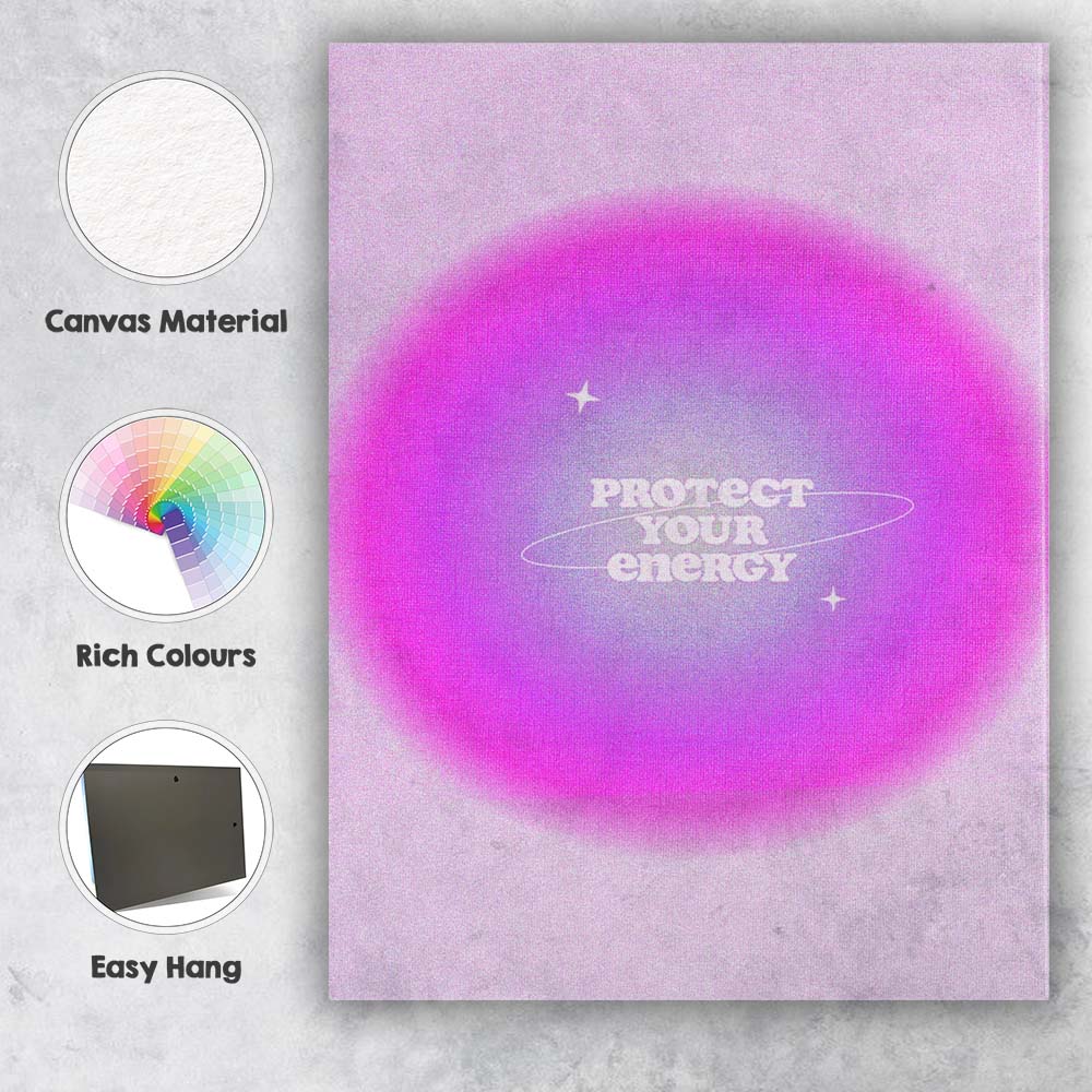 Protect Your Energy Pink Purple Gradient Motivational Typography Canvas Wall Art Print Decor Picture Ready to Hang