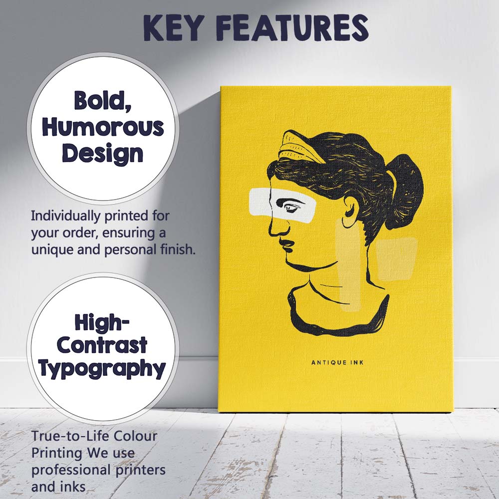 Abstract Female Line Art Portrait Mustard Yellow Minimalist Canvas Wall Art Print Decor Picture Ready to Hang