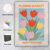 Scandinavian Flower Market Amsterdam Tulip Illustration Canvas Wall Art Print Decor Picture Ready to Hang