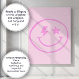 Pink Smiley Face Lightning Star Minimalist Aesthetic Canvas Wall Art Print Decor Picture Ready to Hang