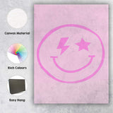 Pink Smiley Face Lightning Star Minimalist Aesthetic Canvas Wall Art Print Decor Picture Ready to Hang
