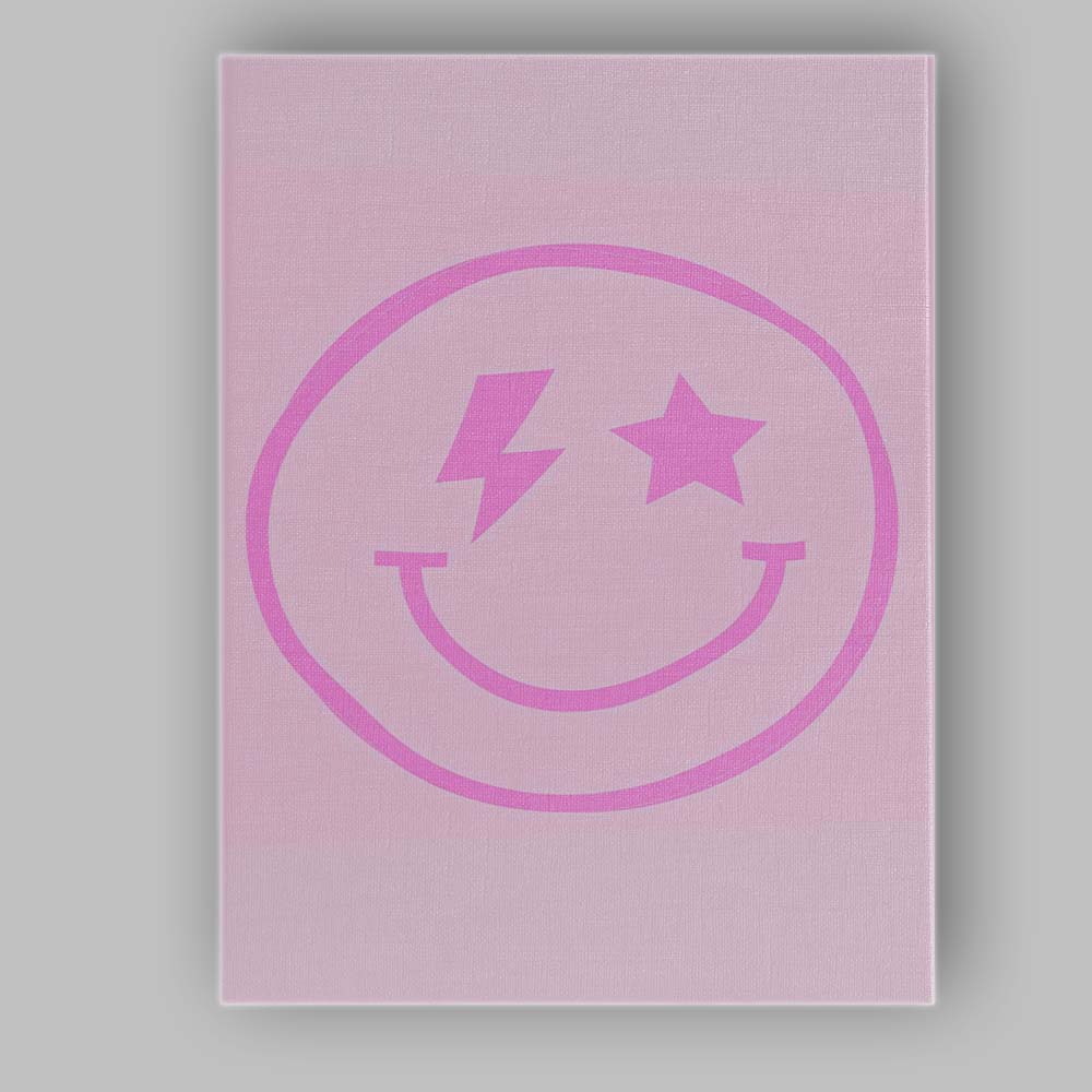 Pink Smiley Face Lightning Star Minimalist Aesthetic Canvas Wall Art Print Decor Picture Ready to Hang