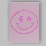 Pink Smiley Face Lightning Star Minimalist Aesthetic Canvas Wall Art Print Decor Picture Ready to Hang