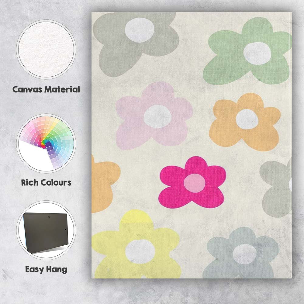 Pastel Retro Floral Daisy Repeat Pattern Canvas Wall Art Print Decor Picture Ready to Hang