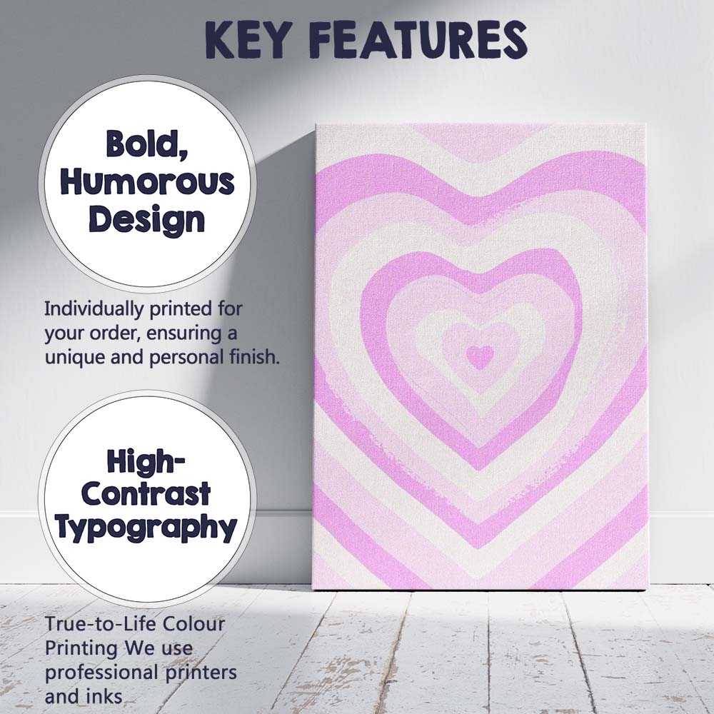Pastel Pink Layered Heart Abstract Love Illustration Canvas Wall Art Print Decor Picture Ready to Hang