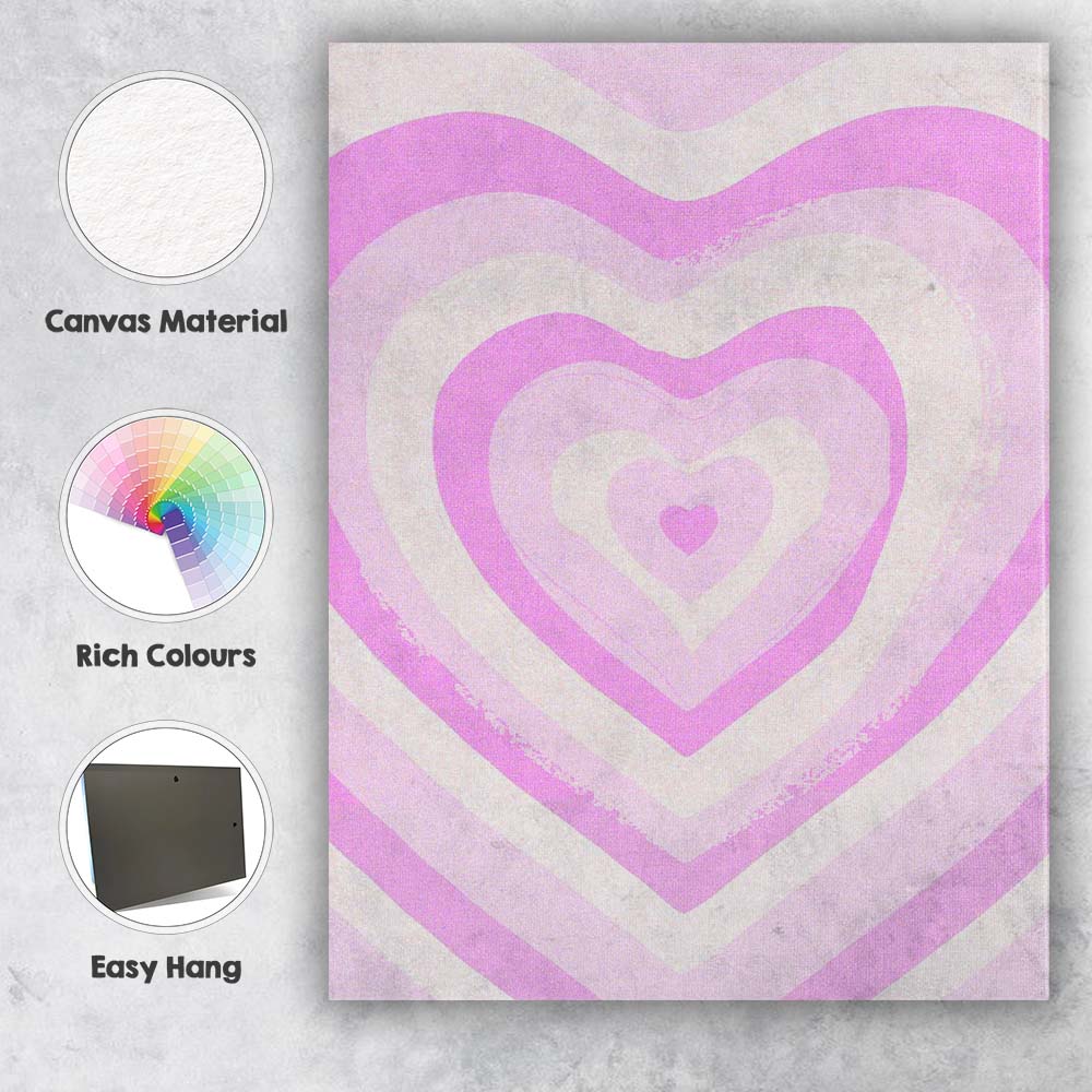 Pastel Pink Layered Heart Abstract Love Illustration Canvas Wall Art Print Decor Picture Ready to Hang