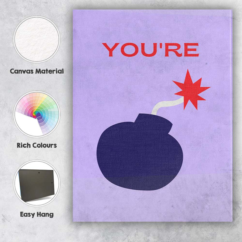 Youre The Bomb Minimalist Typography Graphic Canvas Wall Art Print Decor Picture Ready to Hang