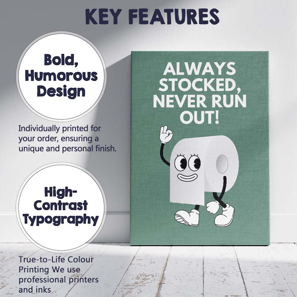 Funny Toilet Paper Character Bathroom Quote Canvas Wall Art Print Decor Picture Ready to Hang