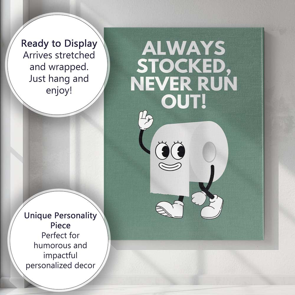 Funny Toilet Paper Character Bathroom Quote Canvas Wall Art Print Decor Picture Ready to Hang