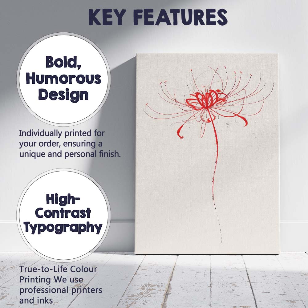Minimalist Red Spider Lily Floral Line Drawing Canvas Wall Art Print Decor Picture Ready to Hang