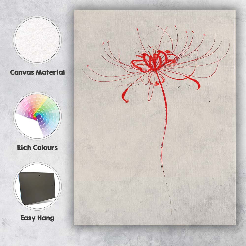 Minimalist Red Spider Lily Floral Line Drawing Canvas Wall Art Print Decor Picture Ready to Hang