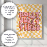 Retro Holly Jolly Vibes Typography Checkerboard Illustration Canvas Wall Art Print Decor Picture Ready to Hang