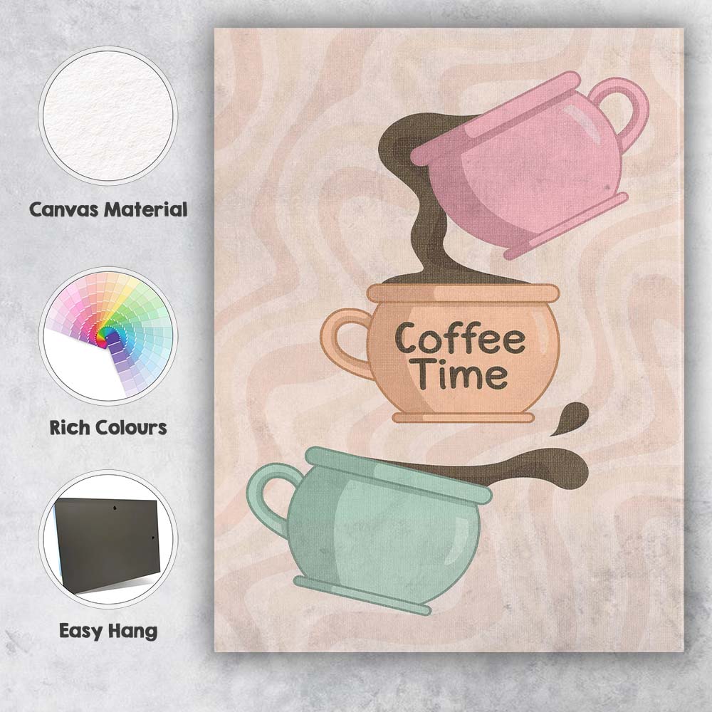 Pastel Coffee Time Pour Over Mug Kitchen Illustration Canvas Wall Art Print Decor Picture Ready to Hang