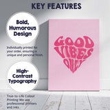 Pink Good Vibes Only Retro Typography Heart Canvas Wall Art Print Decor Picture Ready to Hang