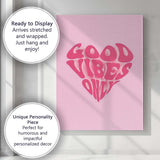 Pink Good Vibes Only Retro Typography Heart Canvas Wall Art Print Decor Picture Ready to Hang