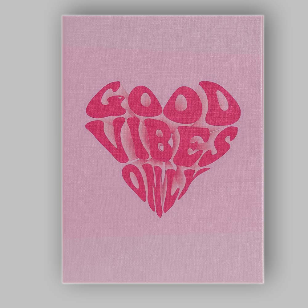 Pink Good Vibes Only Retro Typography Heart Canvas Wall Art Print Decor Picture Ready to Hang