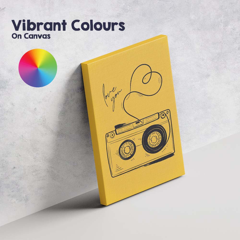 Mustard Yellow Love You Cassette Tape Line Art Canvas Wall Art Print Decor Picture Ready to Hang
