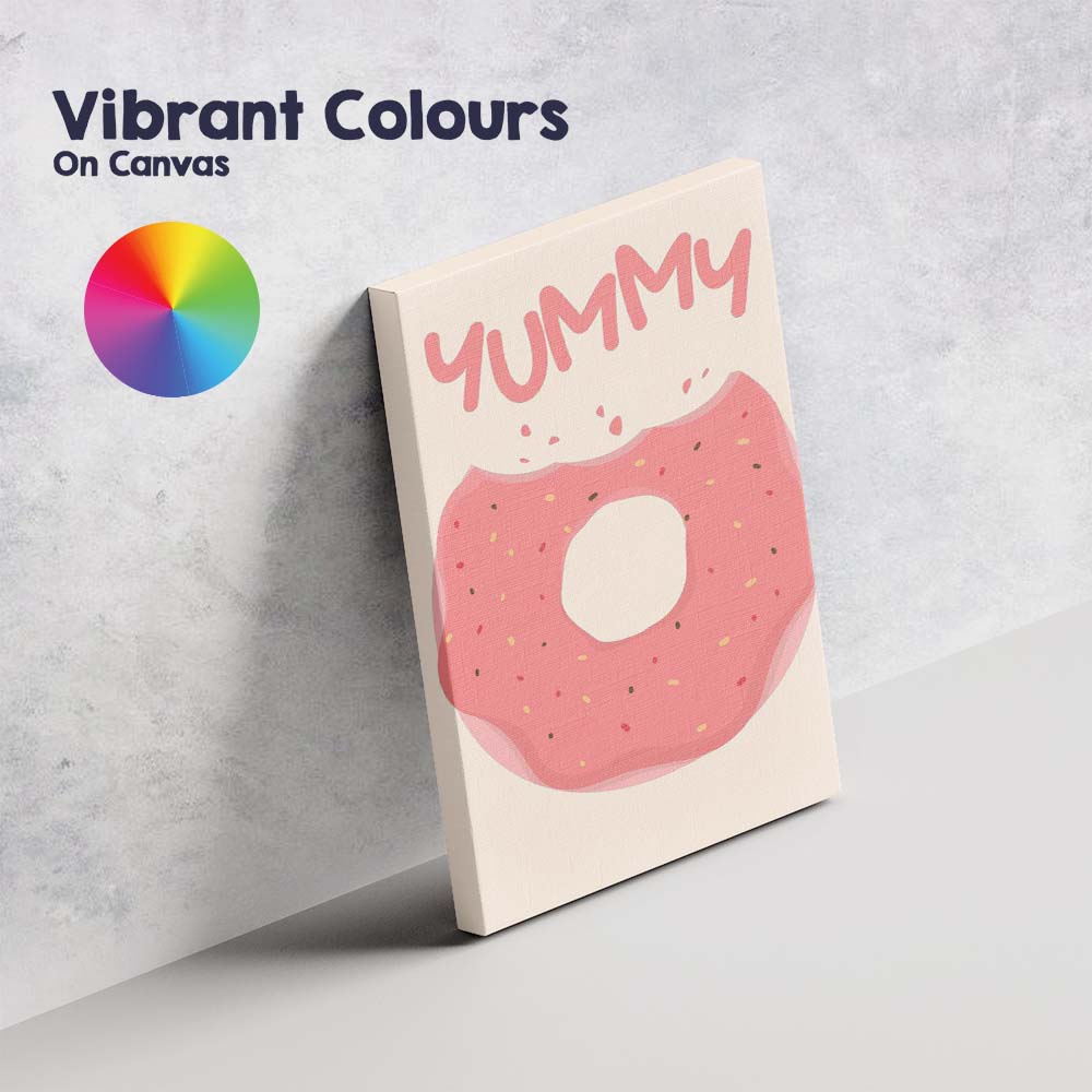 Pink Frosted Donut Yummy Sweet Treat Illustration Canvas Wall Art Print Decor Picture Ready to Hang