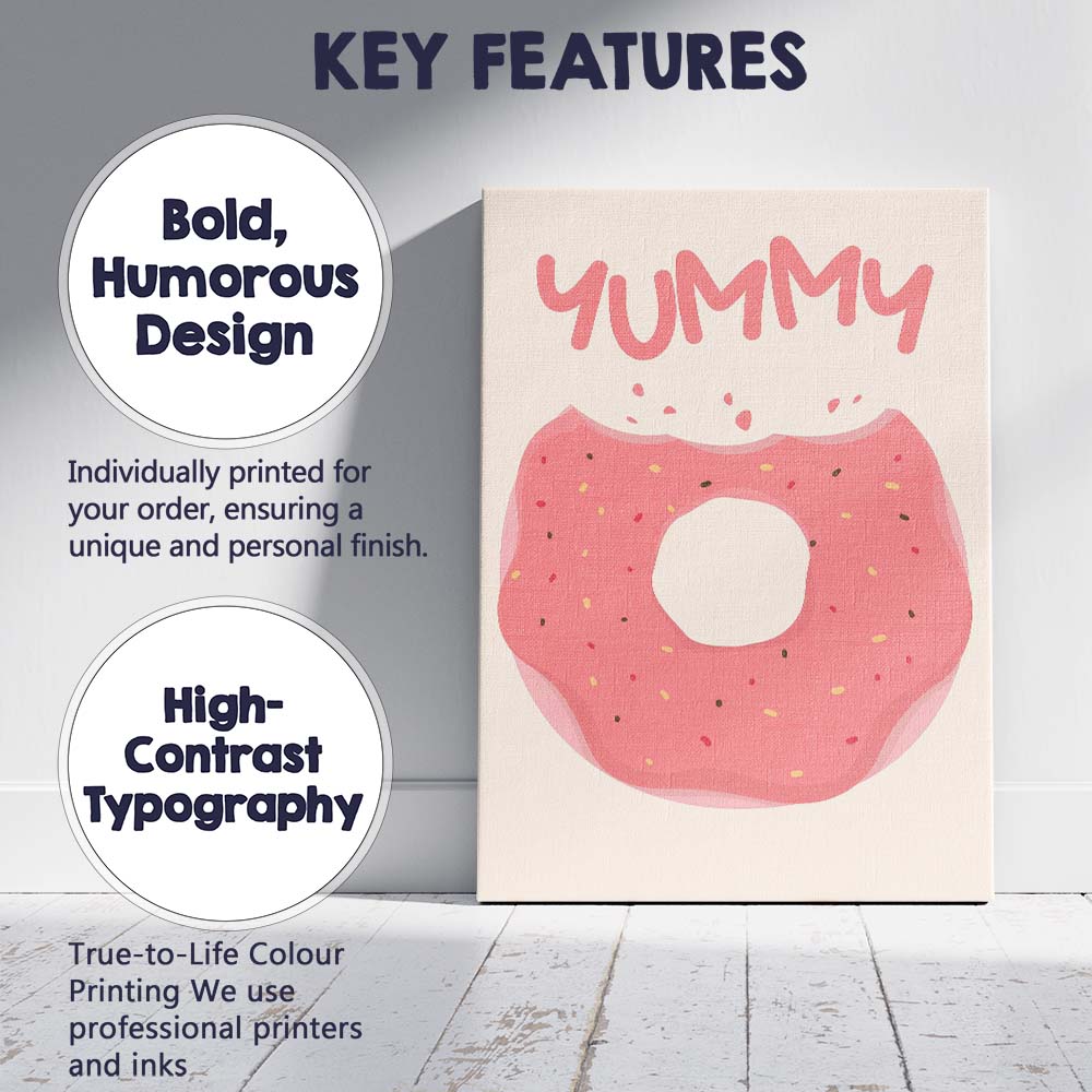 Pink Frosted Donut Yummy Sweet Treat Illustration Canvas Wall Art Print Decor Picture Ready to Hang