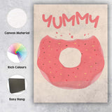 Pink Frosted Donut Yummy Sweet Treat Illustration Canvas Wall Art Print Decor Picture Ready to Hang