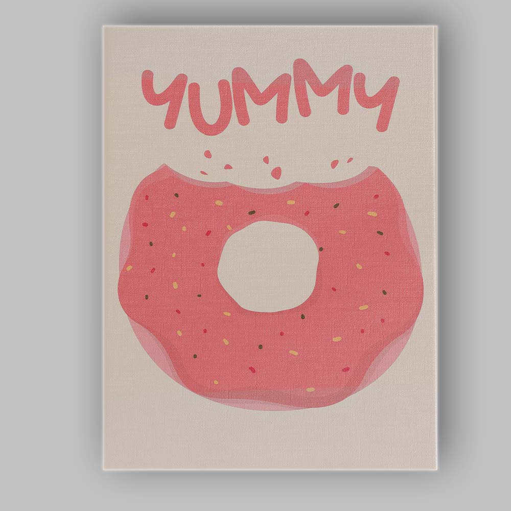 Pink Frosted Donut Yummy Sweet Treat Illustration Canvas Wall Art Print Decor Picture Ready to Hang