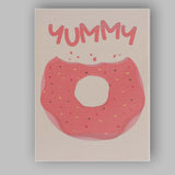 Pink Frosted Donut Yummy Sweet Treat Illustration Canvas Wall Art Print Decor Picture Ready to Hang