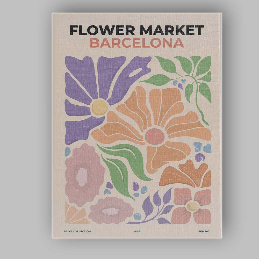 Barcelona Flower Market Retro Botanical Floral Poster Canvas Wall Art Print Decor Picture Ready to Hang