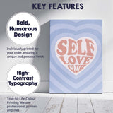 Blue Heart Self Love Retro Typography Illustration Canvas Wall Art Print Decor Picture Ready to Hang