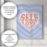Blue Heart Self Love Retro Typography Illustration Canvas Wall Art Print Decor Picture Ready to Hang