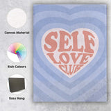 Blue Heart Self Love Retro Typography Illustration Canvas Wall Art Print Decor Picture Ready to Hang