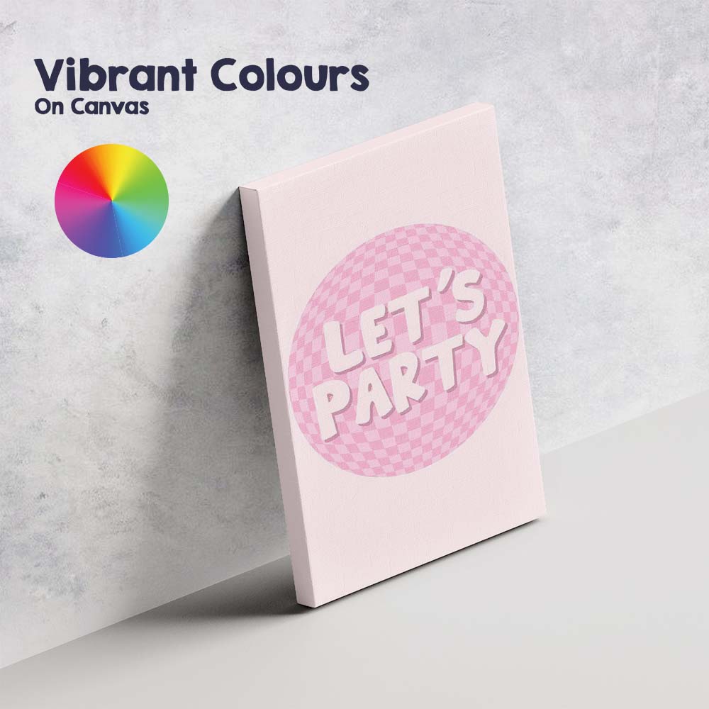 Pink Lets Party Disco Ball Typography Canvas Wall Art Print Decor Picture Ready to Hang