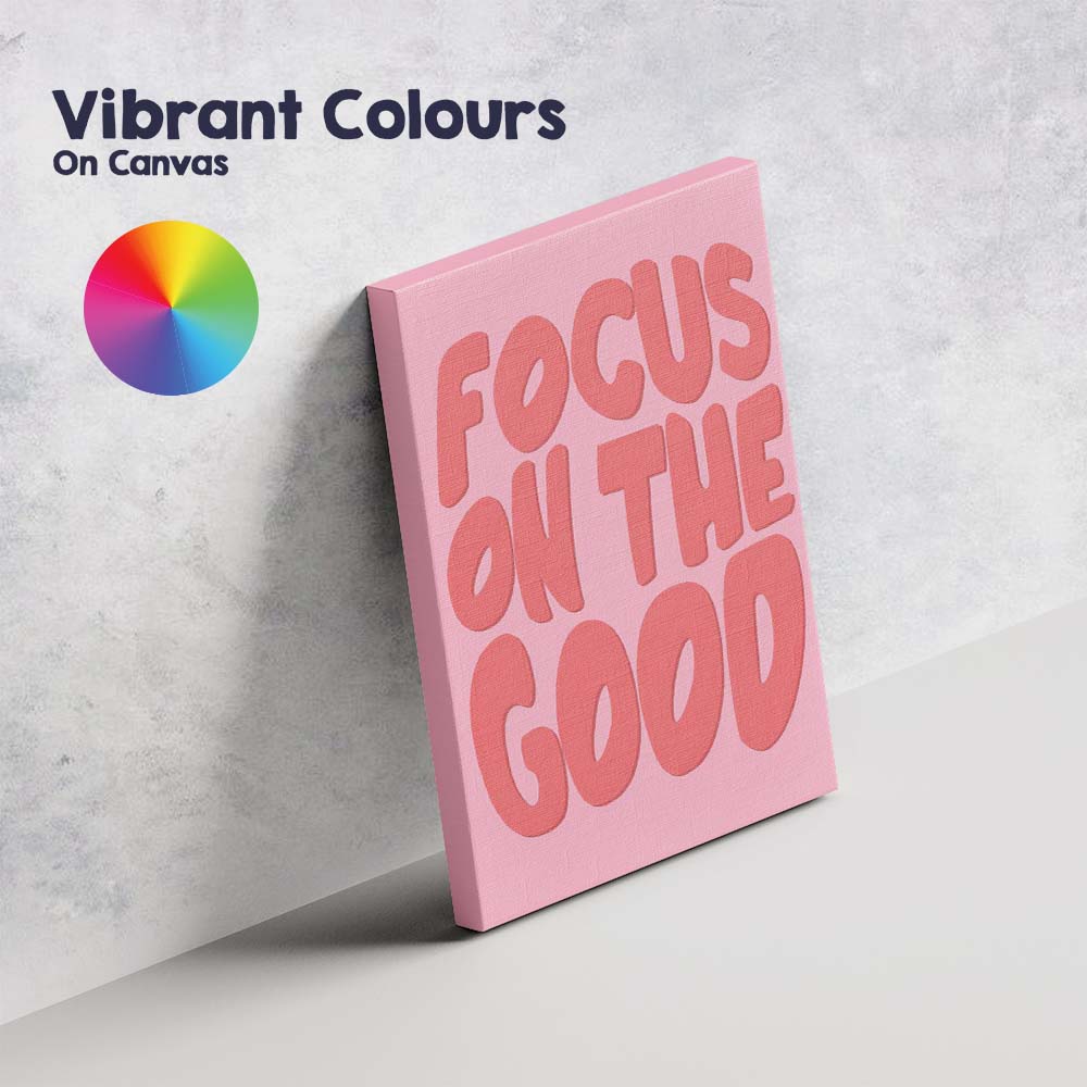 Coral Focus On The Good Motivational Typography Canvas Wall Art Print Decor Picture Ready to Hang