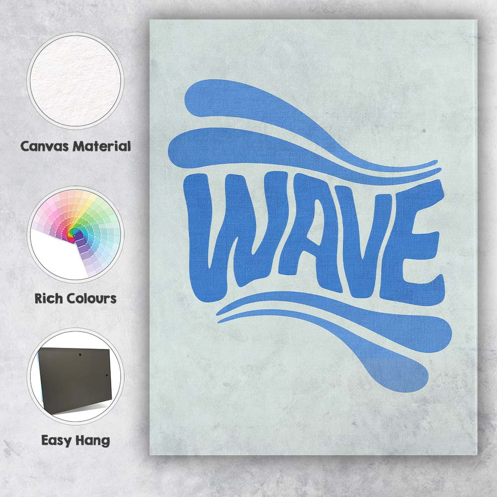 Blue Wave Typography Minimal Coastal Aesthetic Quote Canvas Wall Art Print Decor Picture Ready to Hang