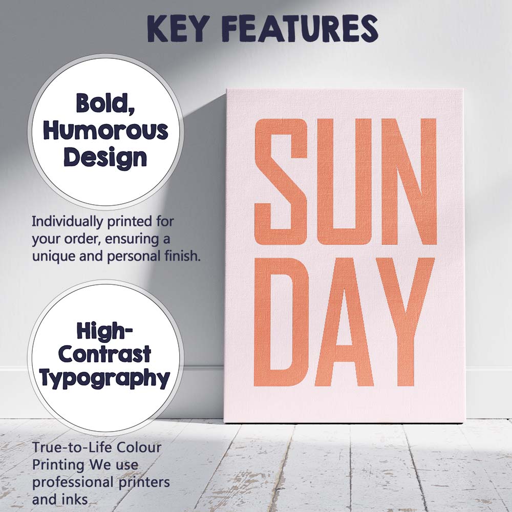 Minimalist Coral Sunday Typography Modern Quote Canvas Wall Art Print Decor Picture Ready to Hang