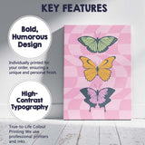 Colourful Butterfly Collection Pink Checkerboard Retro Canvas Wall Art Print Decor Picture Ready to Hang