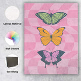 Colourful Butterfly Collection Pink Checkerboard Retro Canvas Wall Art Print Decor Picture Ready to Hang