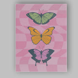 Colourful Butterfly Collection Pink Checkerboard Retro Canvas Wall Art Print Decor Picture Ready to Hang
