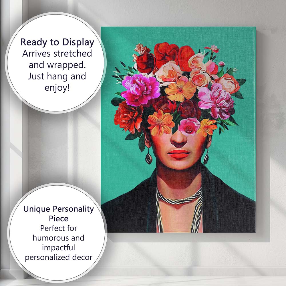 Colourful Floral Portrait Woman Inspired Art Canvas Wall Art Print Decor Picture Ready to Hang