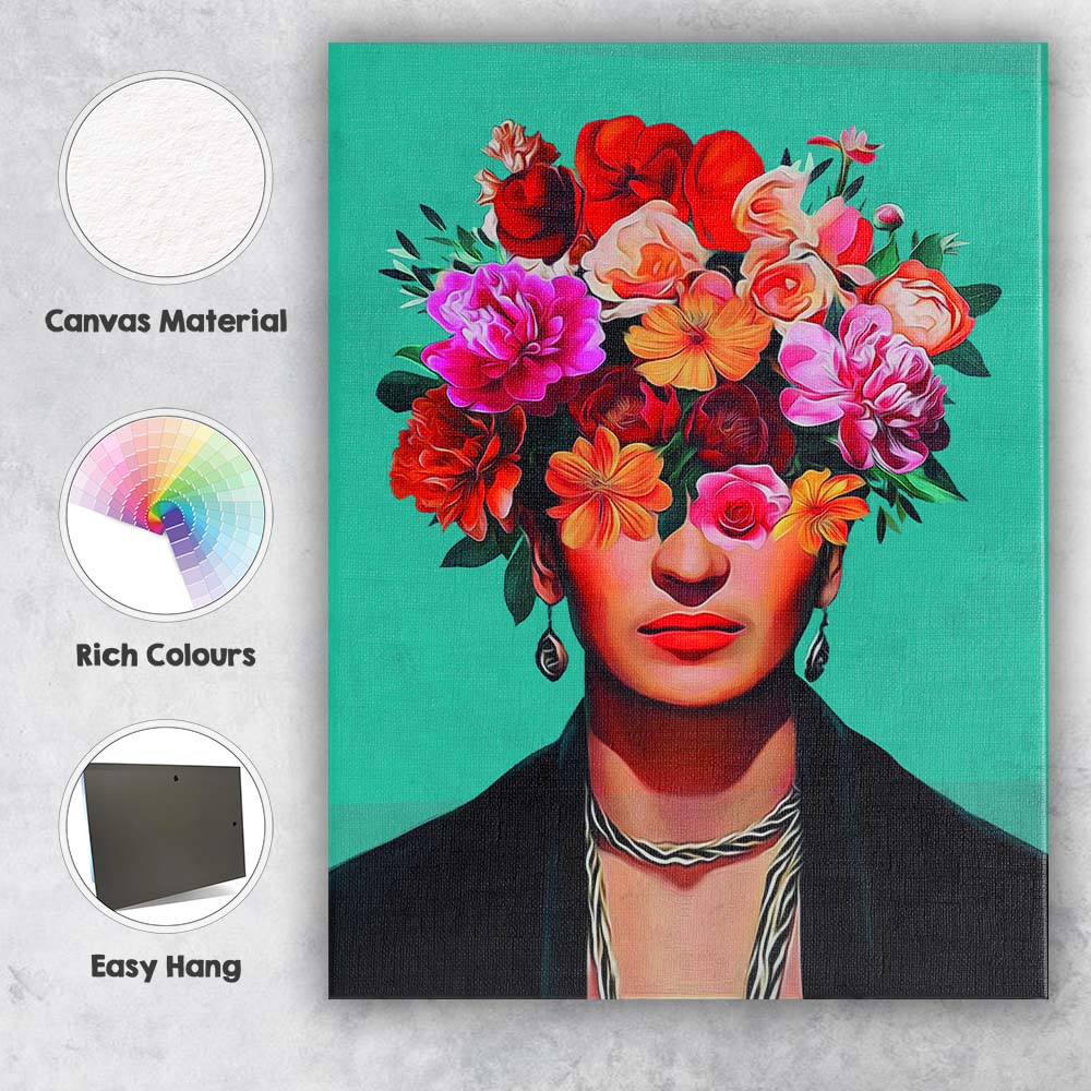 Colourful Floral Portrait Woman Inspired Art Canvas Wall Art Print Decor Picture Ready to Hang