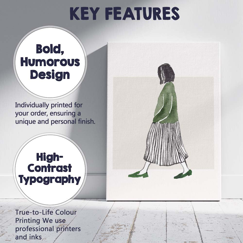 Minimalist Watercolour Walking Woman Fashion Illustration Canvas Wall Art Print Decor Picture Ready to Hang