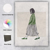 Minimalist Watercolour Walking Woman Fashion Illustration Canvas Wall Art Print Decor Picture Ready to Hang
