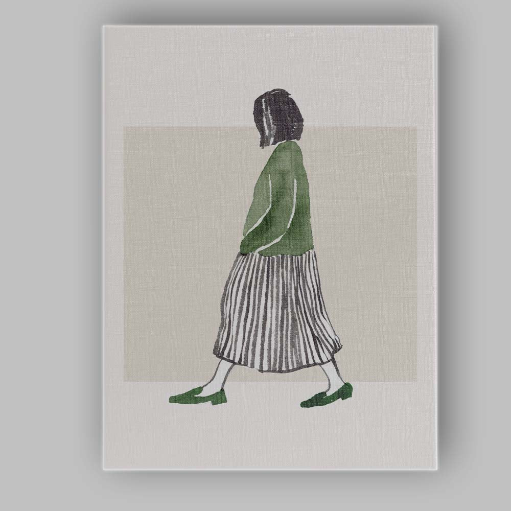 Minimalist Watercolour Walking Woman Fashion Illustration Canvas Wall Art Print Decor Picture Ready to Hang