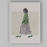 Minimalist Watercolour Walking Woman Fashion Illustration Canvas Wall Art Print Decor Picture Ready to Hang