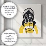 Abstract Tribal Face Yellow Black Line Art Portrait Canvas Wall Art Print Decor Picture Ready to Hang
