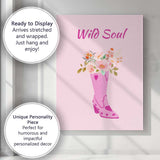 Wild Soul Pink Cowboy Boot Floral Watercolour Canvas Wall Art Print Decor Picture Ready to Hang