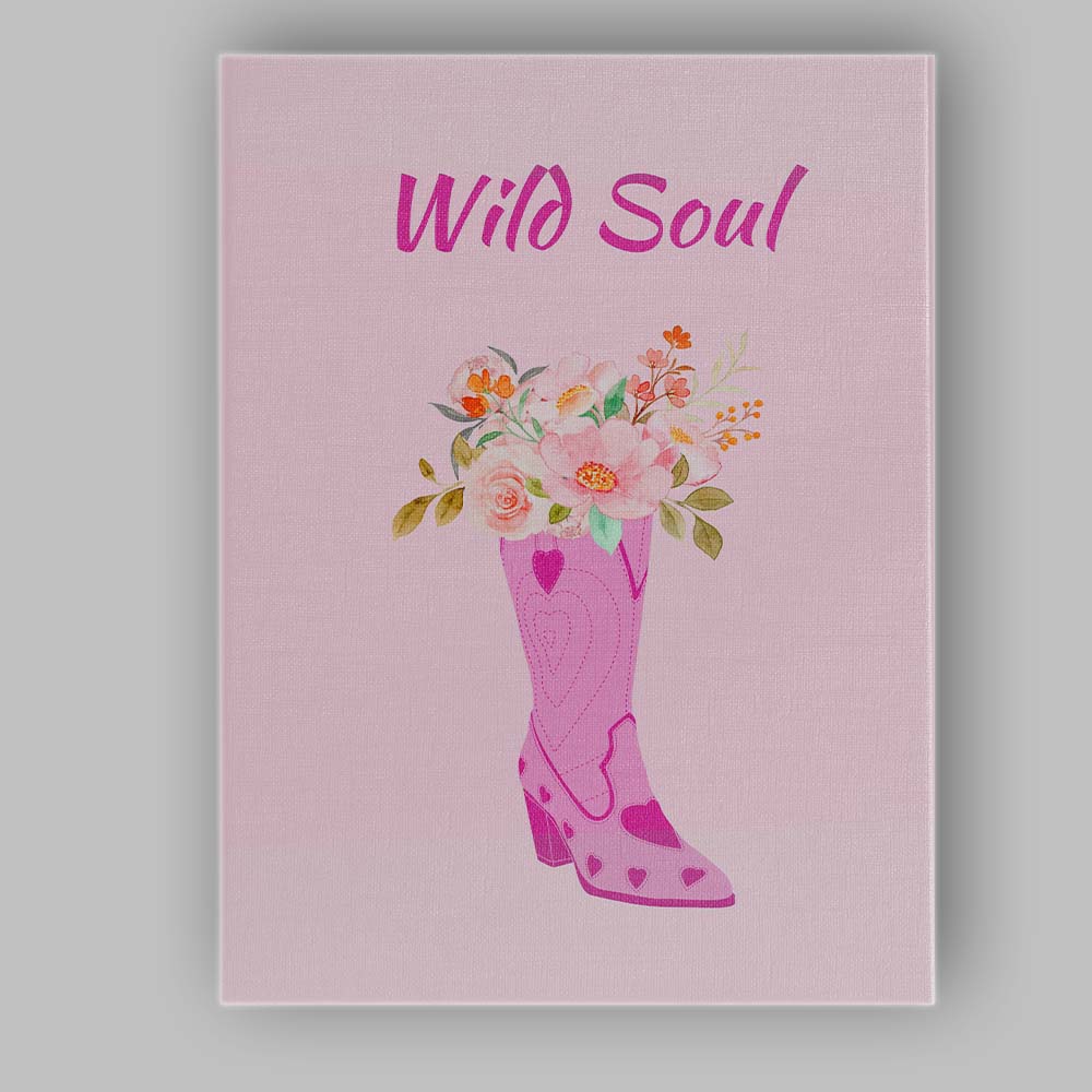 Wild Soul Pink Cowboy Boot Floral Watercolour Canvas Wall Art Print Decor Picture Ready to Hang